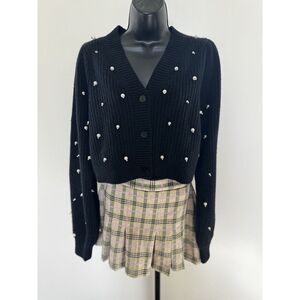 NWT LoveShackFancy Womens Frances Black Knitted Cropped cardigan Size Large $495